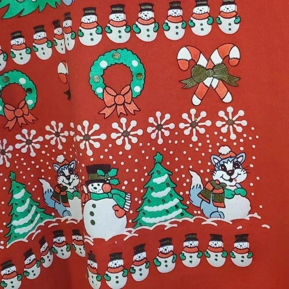 Vtg Hanes Comfort Blend Red Cat Tree Snowman Christmas Sweatshirt Size XL - Picture 6 of 11